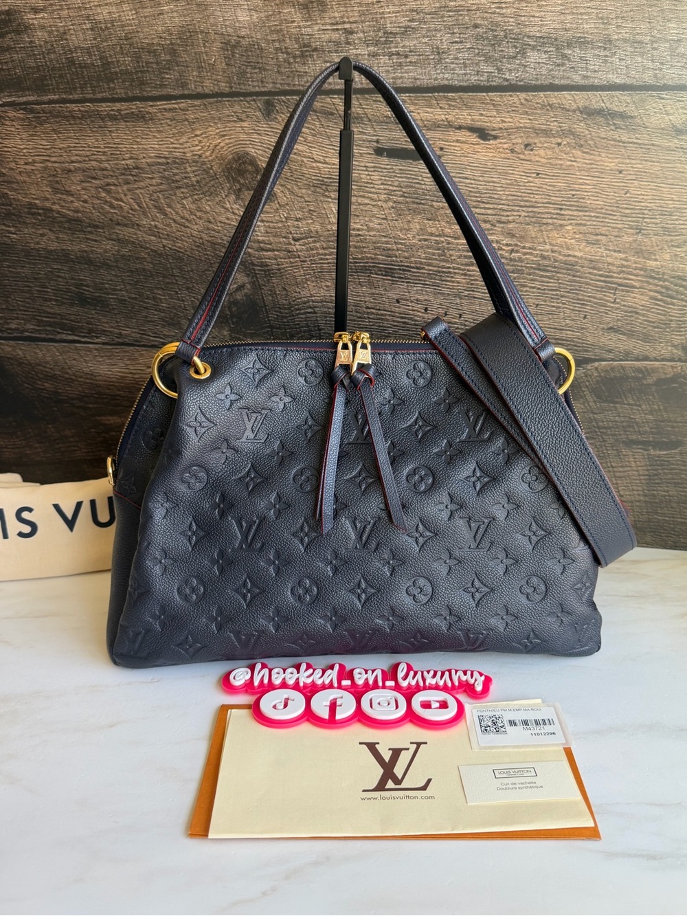 Authentic Louis Vuitton Ponthieu PM Navy & Red Empreinte Leather Handbag EUC